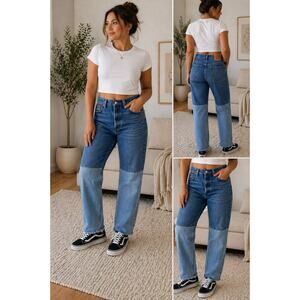 Levi’s 501 Jeans Two Tone Panel Distressed Hem Straight Leg 30x30